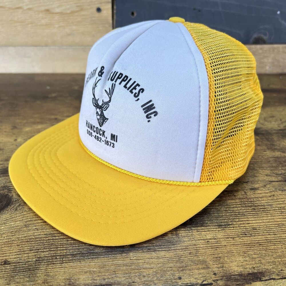 Firearms & Supplies Inc Hancock MI Vintage Snap Back Yellow Trucker Hat Mesh Cap